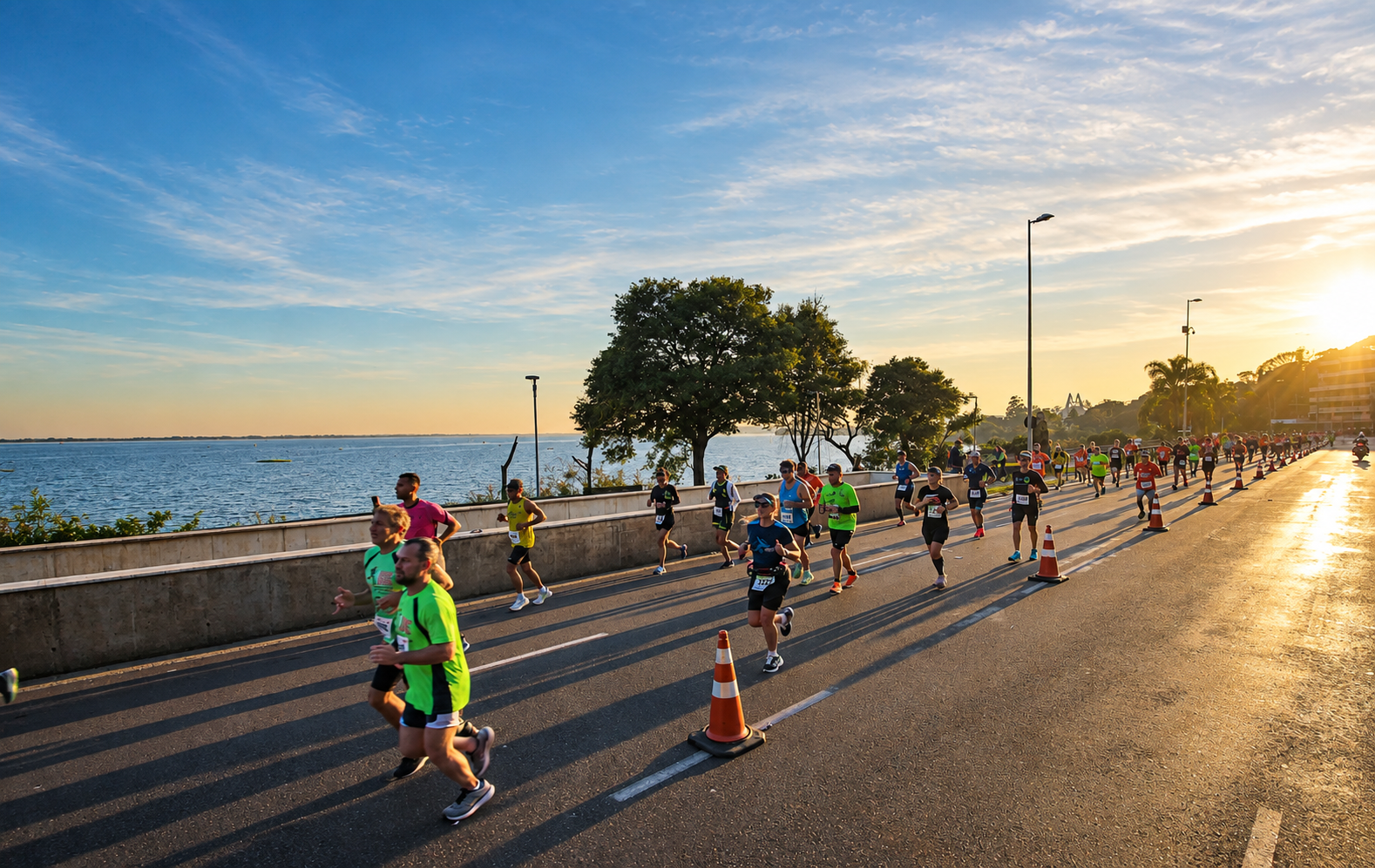 Corredores da Maratona de Porto Alegre na orla de Porto Alegre, Brasil